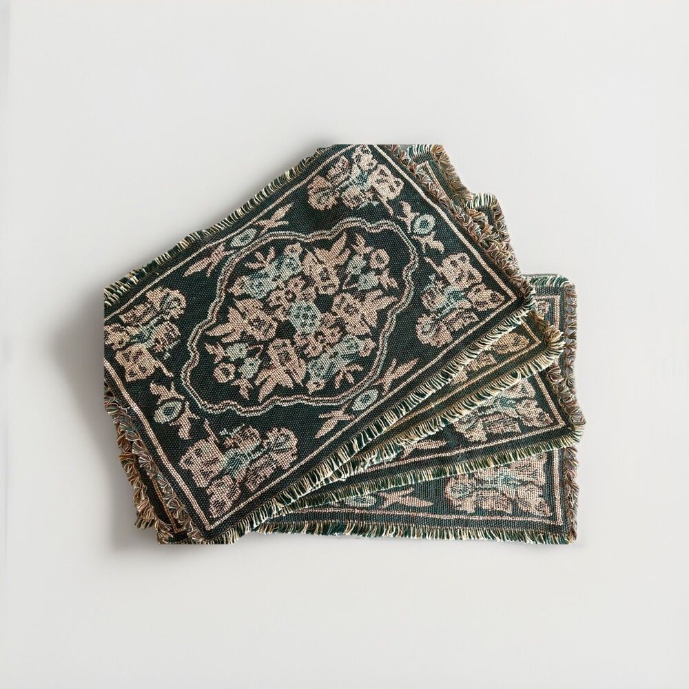 Lot 2 Vintage Windham Weavers Jacq Placemat Green Floral Placemat 100% Cotton